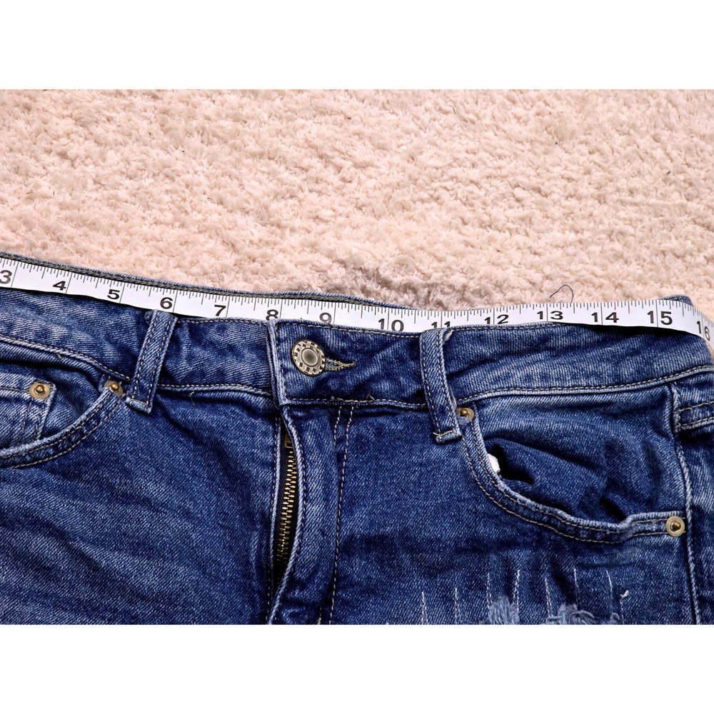 Est 1946 Denim Blue Distressed High Rise Jean Shorts Womens Size 10 Striped Rips - Picture 4 of 8